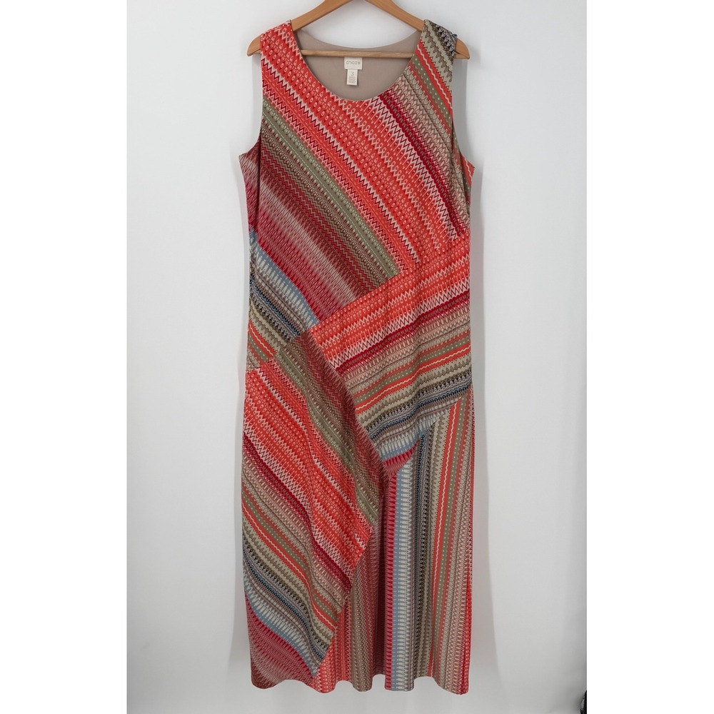 Chicos Womens Maxi Dress SZ‎ 3 XL Patchwork Geometric Chevron Stripe Boho Artsy
